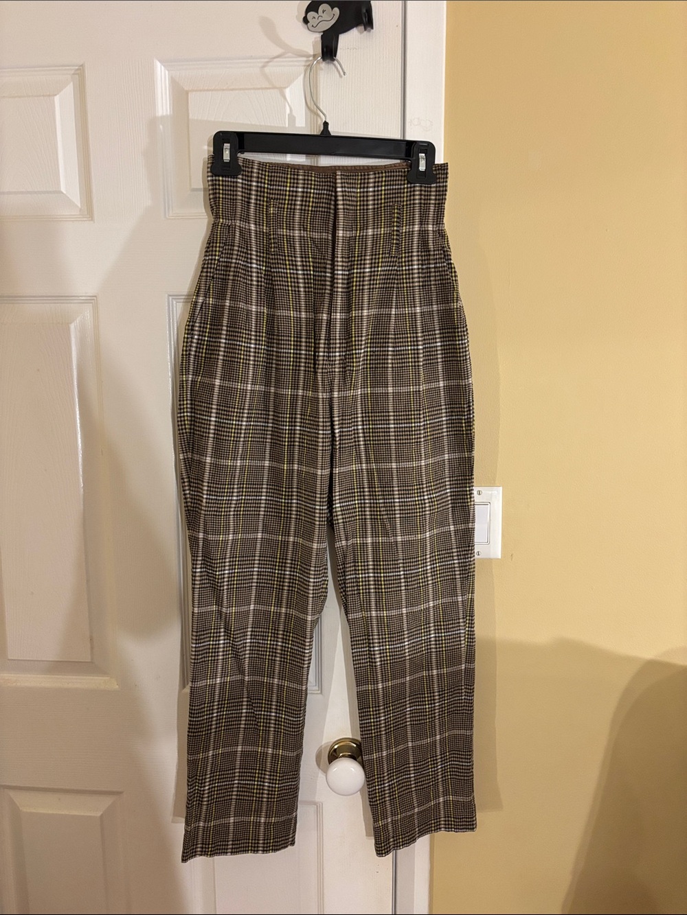 Opening Ceremony Plaid High-Waisted Pants in Brown with Slim Tailored Fit